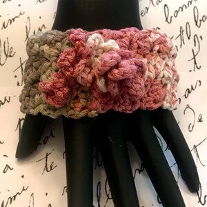 Handmade SLIP-ON CUFF in Soft Pastel Shades   Embellished with a Flower & Vine